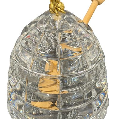 Vintage Crystal Honey Jar & Lid with Wood Spoon/Dipper Giftware Set