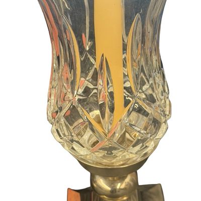 Vintage Waterford Lismore Crystal Hurricane Candle Holders with Brass Base - Set of 2 **