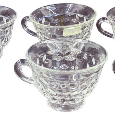 Vintage Fostoria American Clear Footed Tea Cup with Clear Rounded Handle - Set of 6