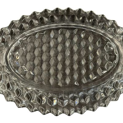 Vintage Fostoria American Clear Pressed Glass Oval Serving Platter Tray