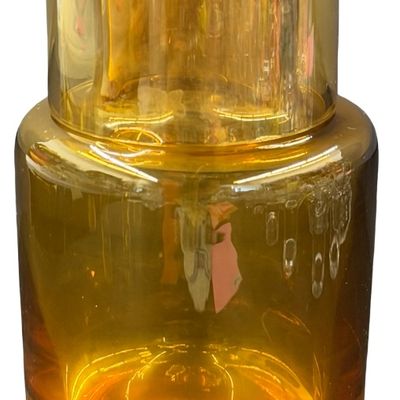 Vintage Mid-Century Krosno Poland Hand Blown Amber Glass to Clear Tumble Up Carafe Bedside Office or Bar Tumbler Set