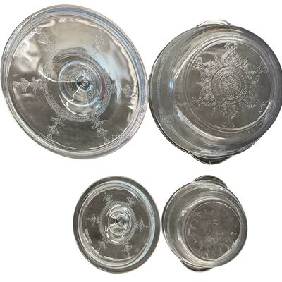 Vintage Anchor Hocking Fire-King "Philbe" Sapphire Blue Round Glass Covered Casserole Dish Sets with Matching Knob Lids - Set of 2