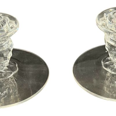 Vintage Fostoria American Clear Glass Candle Holders - Set of 2
