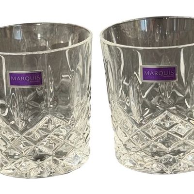 Waterford Markham Double Old Fashioned Crystal Glasses featuring a Classic Cross-Cut Diamond Patter- Lot of 4