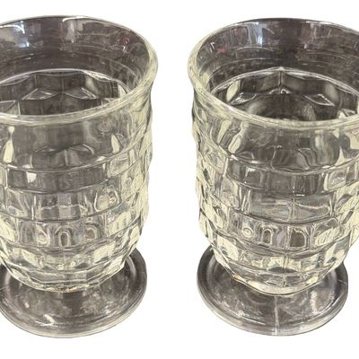Vintage Indiana Glass Whitehall Colony Flat Clear Glass Footed Juice or Dessert Glasses - Lot of 5