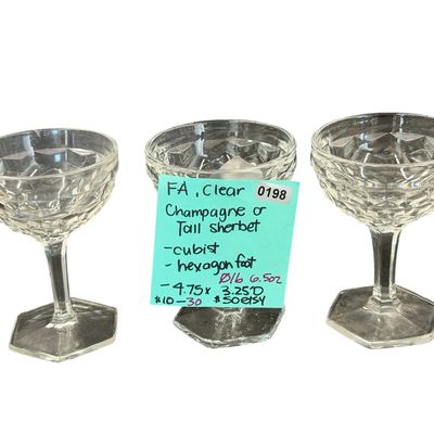 Vintage Fostoria American Tall Sherbet Cubist Hexagon Footed Glass - Lot of 3