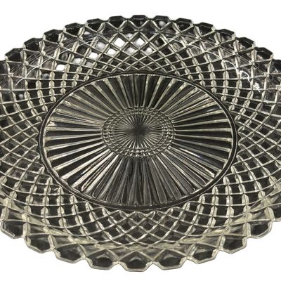 Vintage Clear Pressed Glass Sandwich or Cake Plate by Anchor Hocking "Waterford" (Waffle and Starburst) Clear Glass Round Platter
