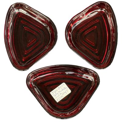 Vintage Anchor Hocking Royal Ruby Red "Manhattan" Pattern Triangular Glass Relish or Lazy Susan Insert - Lot of 5