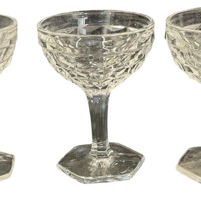 Vintage Fostoria American Tall Sherbet Cubist Hexagon Footed Glass - Lot of 3