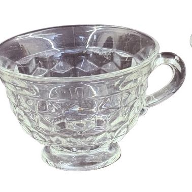 Vintage Fostoria American Clear Footed Tea Cup with Clear Rounded Handle - Set of 6