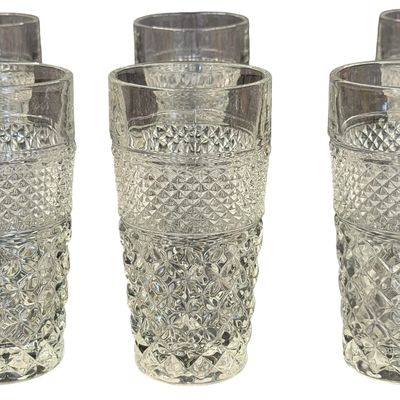 Vintage Anchor Hocking Wexford Clear Pressed Glass Tumblers and Wine Glass Lot of 6