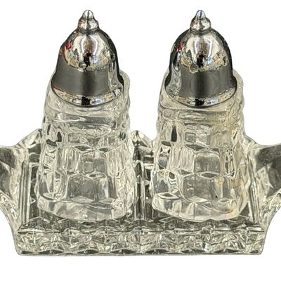 Vintage Fostoria American Mini Salt and Pepper Shaker Set with Tray