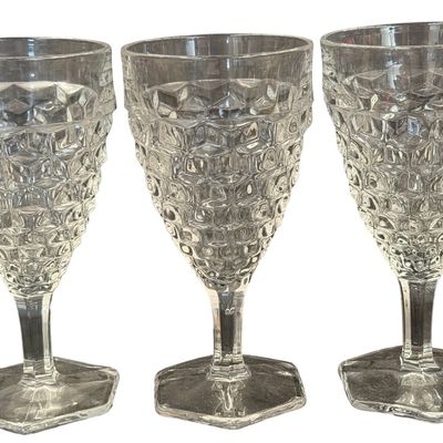 Vintage Fostoria American Clear Glass Water or Wine Goblets - Lot of 3