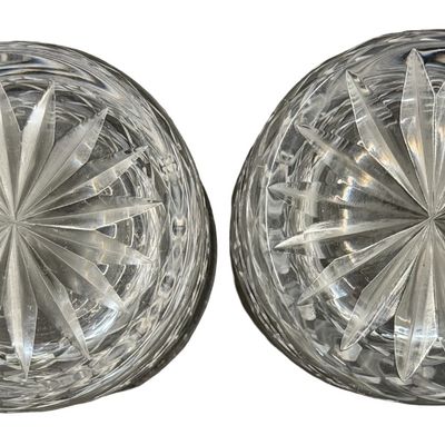 Vintage Cut-Crystal Double Old-Fashioned Whiskey Diamond Starburst Pattern Tumbler Set of 2
