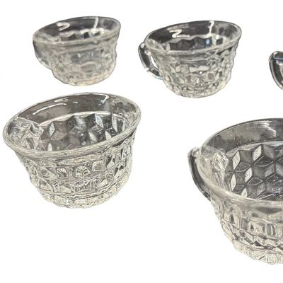 Vintage Fostoria American Clear Pressed Glass Punch Cups featuring a Geometric Cubist Diamond Pattern and D-Style Handles - Set of 6