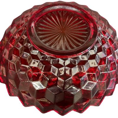 Vintage Fostoria American Ruby Red Pressed Glass Handled Utility Bowl