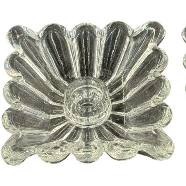 Vintage Square Pressed Glass Candle Holder With Scalloped Petal Edges