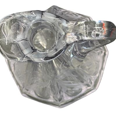 Vintage Etched Clear Glass Vinegar/Oil Cruet with Stopper Hexagon Base