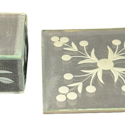 Vintage Etched Mirrored Glass Trinket or Jewelry Box with a Matching Mirror Tray - SMALL