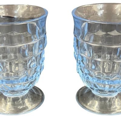 Vintage Light Blue Indiana Glass Whitehall Water Goblets in the Whitehall (or Cubist) Pattern (1960s - 1970s) - Set of 5