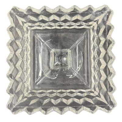 Vintage Fostoria American Clear Pressed Glass Square Footed Wedding Bowl - NO COVER