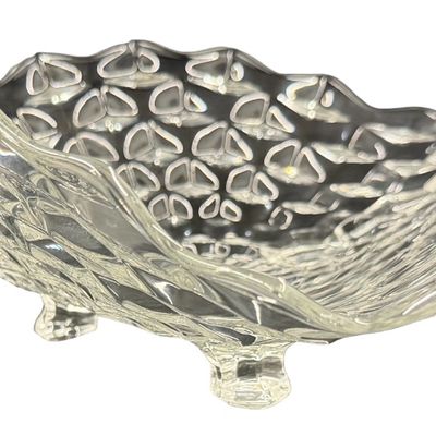 Vintage Fostoria American Clear Pressed Glass Wavy Three-Footed Centerpiece Fruit Bowl