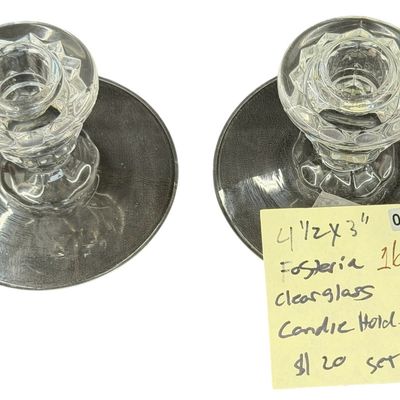 Vintage Fostoria American Clear Glass Candle Holders - Set of 2