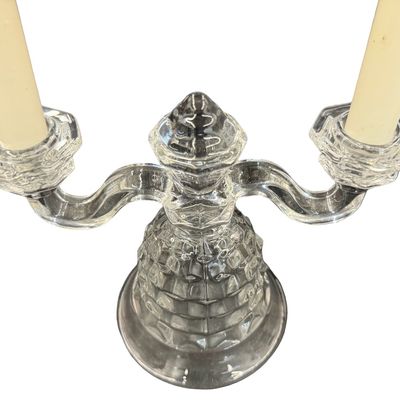 Vintage Fostoria American Clear Crystal "Duo" Double-Arm Candlestick Holder with Two Candles