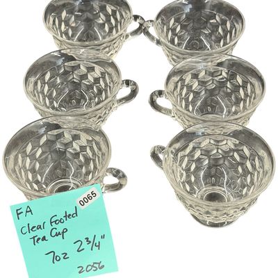 Vintage Fostoria American Clear Footed Tea Cup with Clear Rounded Handle - Set of 6