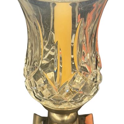 Vintage Waterford Lismore Crystal Hurricane Candle Holders with Brass Base - Set of 2 **