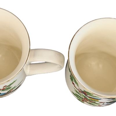 Vintage Otagiri Japan Chickadee and Holly Berry Mugs featuring a Holiday Motif from the Gibson Greeting Cards Collection - Lot of 6