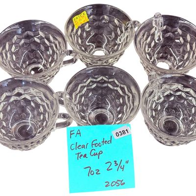Vintage Fostoria American Clear Footed Tea Cup with Clear Rounded Handle - Set of 6