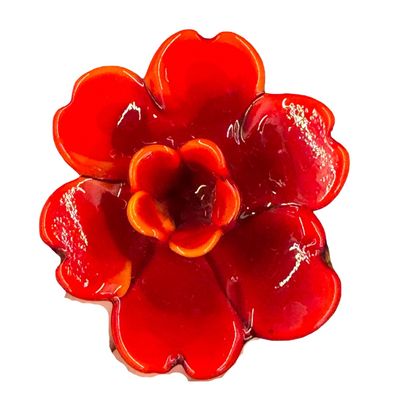 Vintage Hand-Blown Art Glass Handcrafted Long-Stem Flower Figurine featuring a Vibrant Red Blown-Glass Bloom 16"