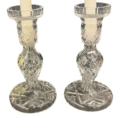Vintage Waterford Cut Crystal Single Light Candlestick Holders - Set of 2