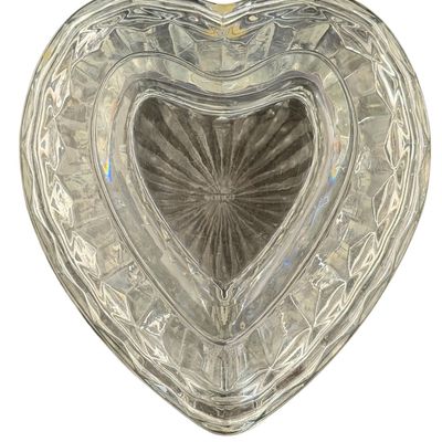 Fostoria American Cubist Pattern Heart Shaped Crystal Candy Trinket Dish by Homco "Lady Love"