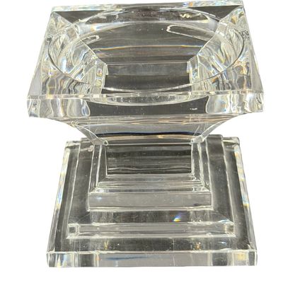 Waterford Crystal Metropolitan Clear Cut-Crystal Pillar Candleholder featuring a Geometric Stepped-Square Design