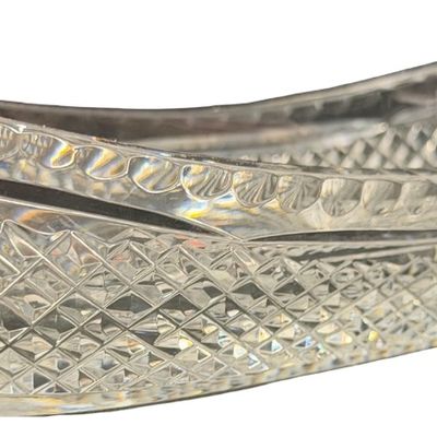 Vintage Waterford Crystal Oval Celery or Relish Dish featuring a Brilliant Diamond Cut Pattern and a Radiant Starburst Design at the Base