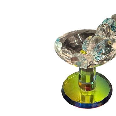 Crystal Blue Birds on a Birdbath w/ Mirrored Base Figurine