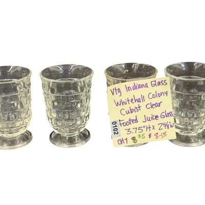 Vintage Indiana Glass Whitehall Colony Flat Clear Glass Footed Juice or Dessert Glasses - Lot of 4