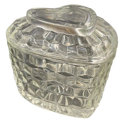 Fostoria American Cubist Pattern Heart Shaped Crystal Candy Trinket Dish by Homco "Lady Love"