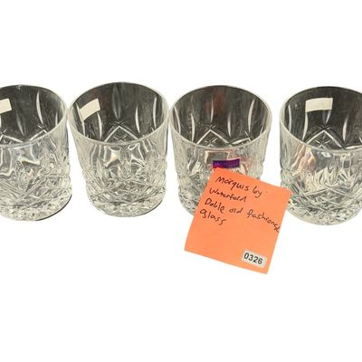 Waterford Markham Double Old Fashioned Crystal Glasses featuring a Classic Cross-Cut Diamond Patter- Lot of 4