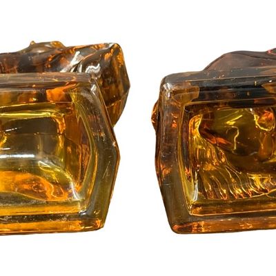 Vintage Set of Mid-20th Century L.E. Smith Amber Glass Rearing Horse Bookends