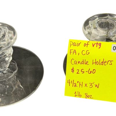 Vintage Fostoria American Clear Glass Candle Holders - Set of 2