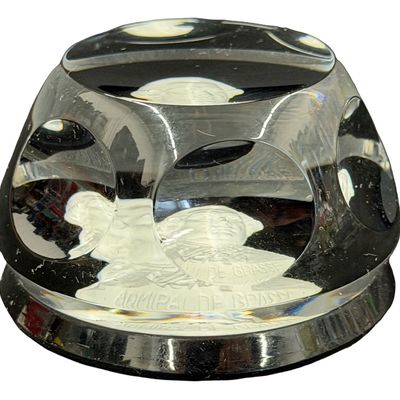 Vintage 1975 Cobalt Royal Blue Crystal Glass PAPERWEIGHT Sulfide Cameo Portrait of ADMIRAL DE GRASSE