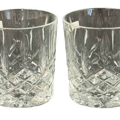 Waterford Markham Double Old Fashioned Crystal Glasses featuring a Classic Cross-Cut Diamond Patter- Lot of 4
