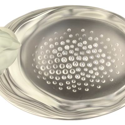 Vintage Art Deco Clear and Frosted Satin Glass Soap or Trinket Dish featuring a Stylized Oval Duck Tray or Bird Tray by Verlys for Fenton