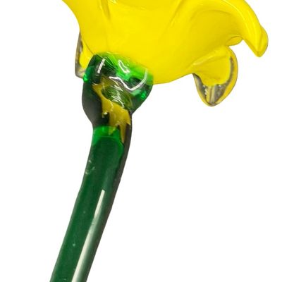Vintage Hand-Blown Art Glass Handcrafted Yellow Art Glass Daffodil Flower Sculpture 16"