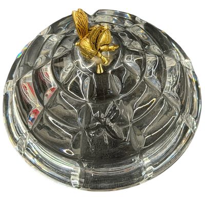 Vintage Crystal Honey Jar & Lid with Wood Spoon/Dipper Giftware Set