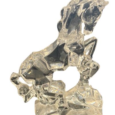 Vintage Kristakolor Italian Clear Crystal Rearing Horse Figurine