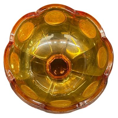 Vintage Fostoria Amber Coin Glass Candleholders Amber Glass Pedestal Compote or Jelly Dish with a Hexagon Base - Lot of 3